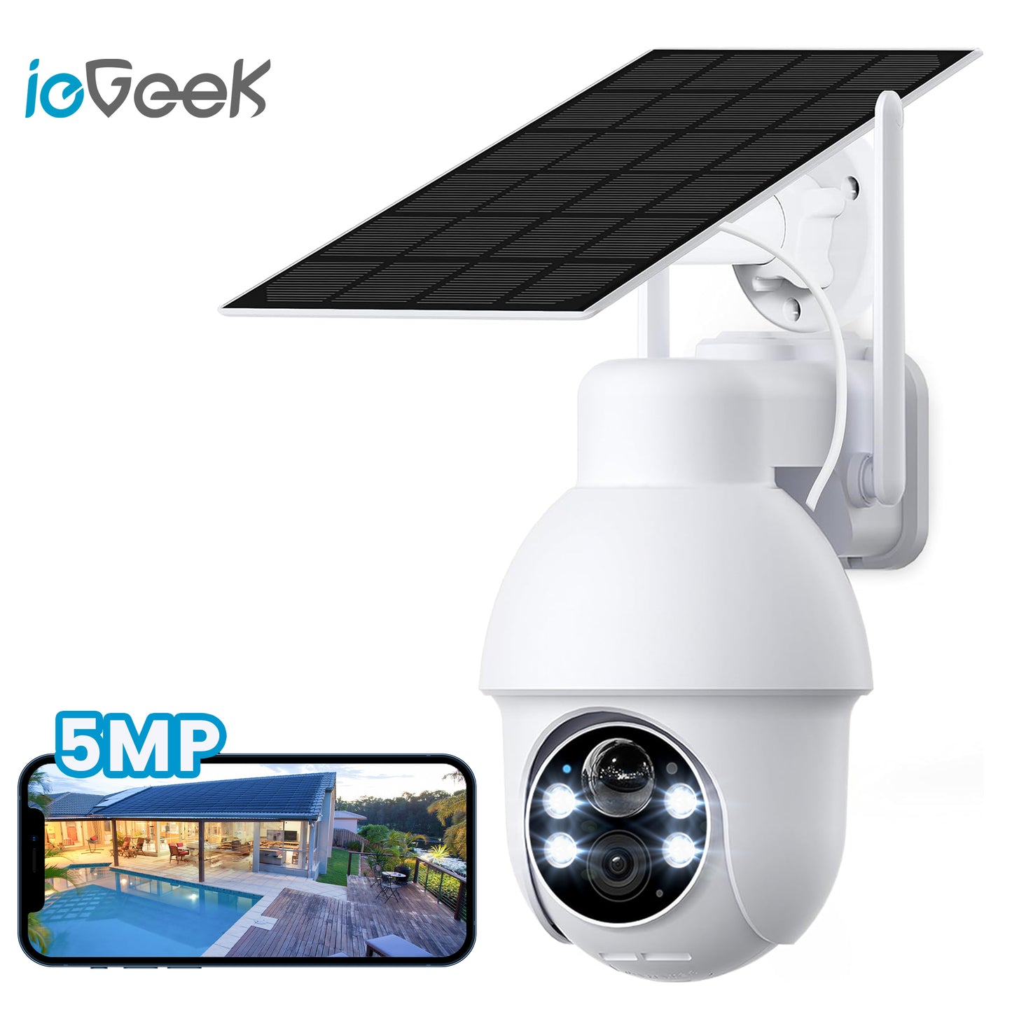 ieGeek 5MP Solar Wireless Security Cameras WiFi Outdoor, 360° View Q4 Pro