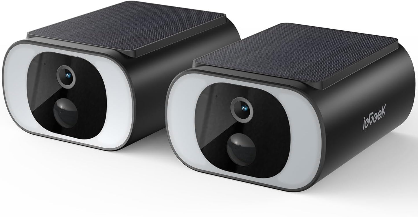 ieGeek Solar Security Cameras Wireless Outdoor, 2K WiFi Surveillance Camera for Home Security with Floodlight, Embedded Solar Panel, Color Night Vision, 2-Way Talk, Waterproof, Works w/Alexa, 2Pack