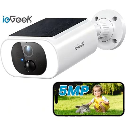 ieGeek 5MP Solar Camera Outdoor Wireless, 2.4Ghz WiFi Battery Powered Cameras System for Home Security with Embedded Solar Panel, AI Motion Detection, Smart Spotlight & Alarm, Color Night Vision BC0120